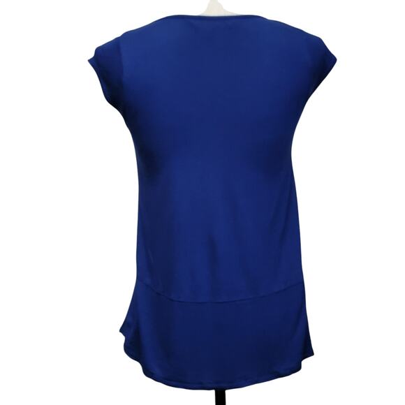 Ever New Blue Knit Top Womens Sz‎ 2 Cap Sleeve Minimalist Capsule Staple Basic - Picture 4 of 6